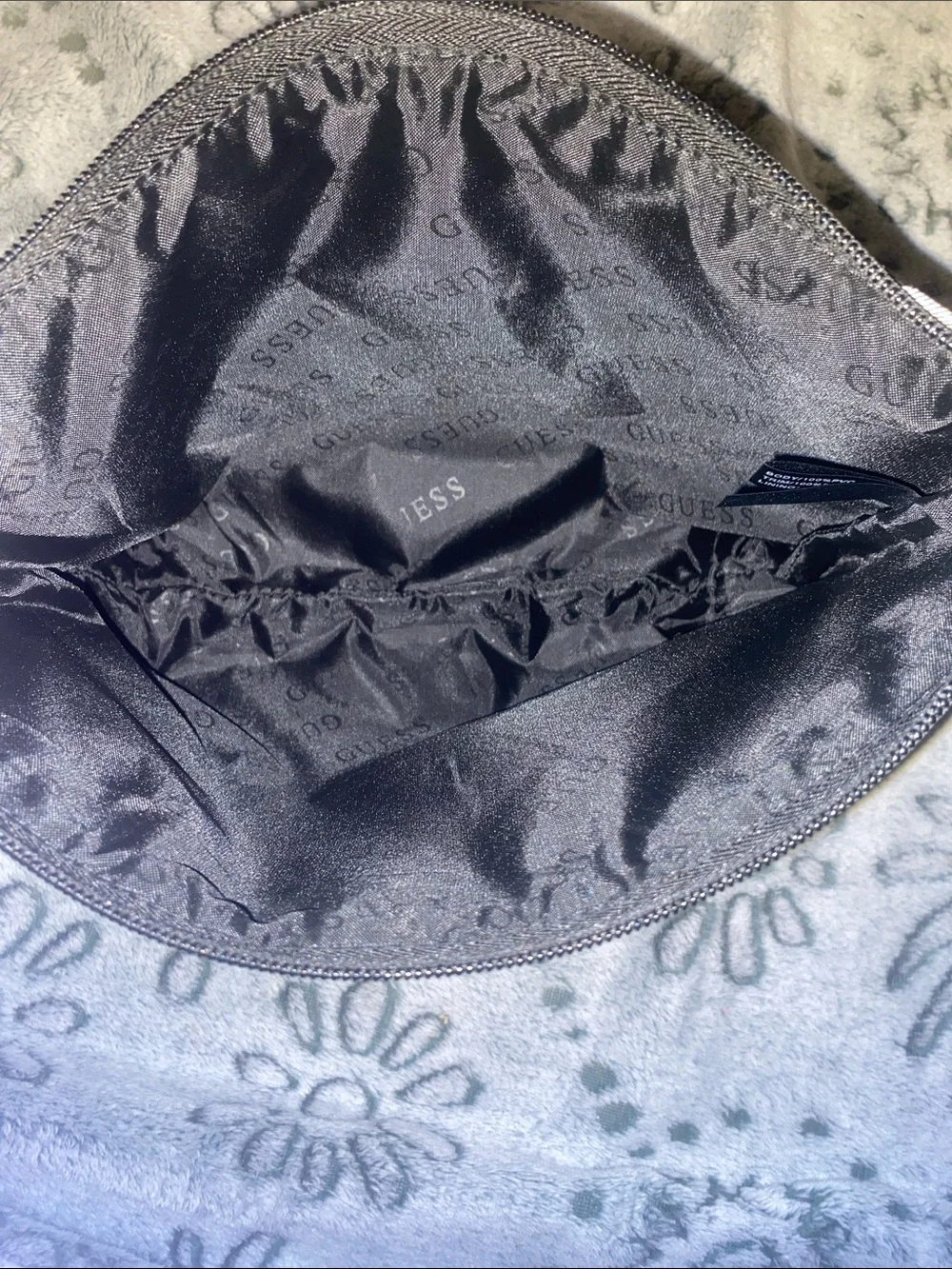 GUESS Black Logo-Print Cosmetic Pouch with Silver Hardware